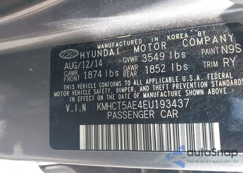 2014 Hyundai Accent Gs from USA, damaged, VIN KMHCT5AE4EU193437